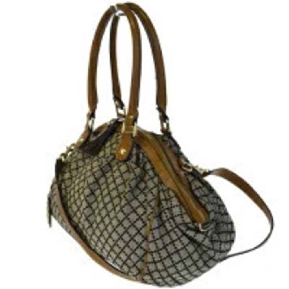 Gucci Leather Canvas Handbag Bag Shoulder Black Diamante Brown Black Brown